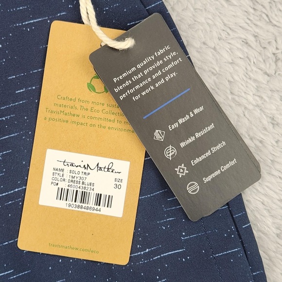 TravisMathew Shorts Mens 30 Blue Dress Blues Solo Trip Hybrid 4-Way Stretch NEW - Picture 4 of 16